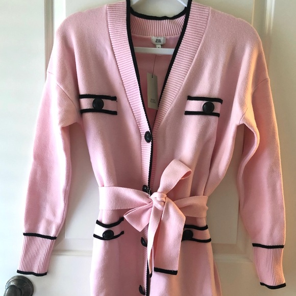 Pink belted longline cardigan Clearance